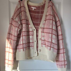 LAUREN CONRAD fuzzy pink cardigan